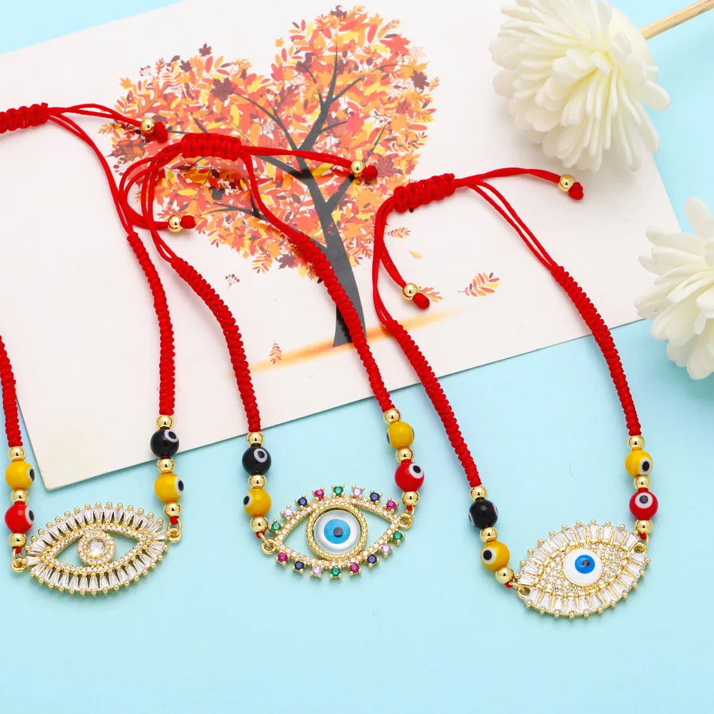CZ Rhinestone Turkish Eye Bracelets for Women Woven Red Thread Rope Chain Adjustable Bracelets