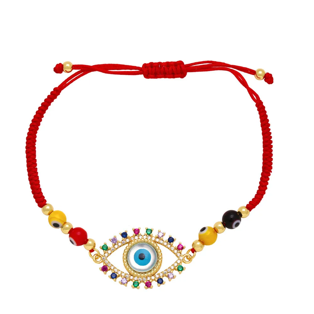 CZ Rhinestone Turkish Eye Bracelets for Women Woven Red Thread Rope Chain Adjustable Bracelets