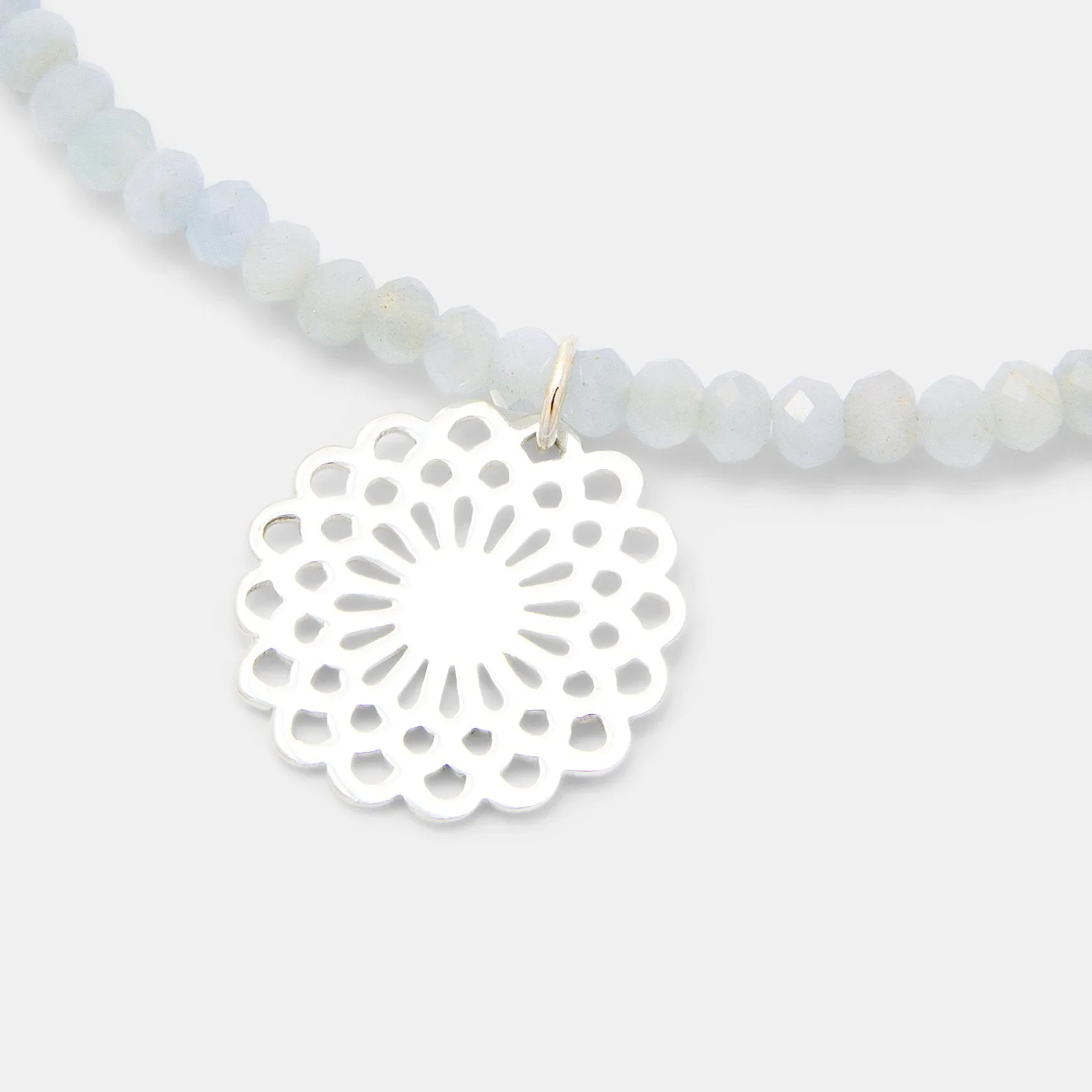 Dahlia on Aquamarine Beaded Necklace
