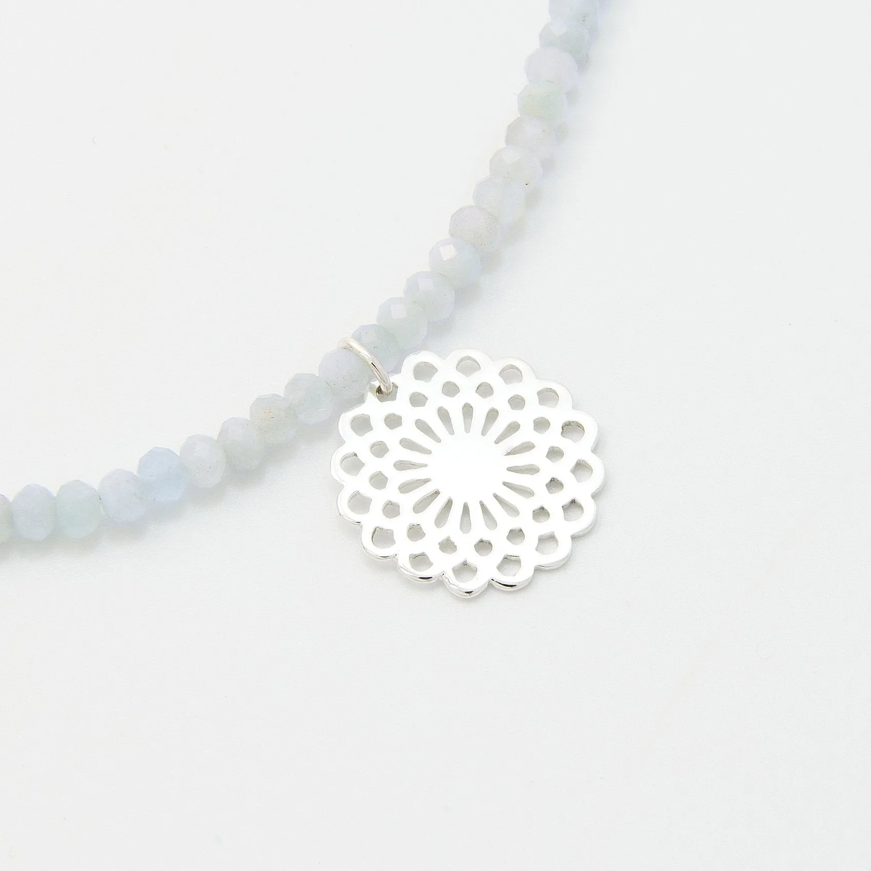 Dahlia on Aquamarine Beaded Necklace