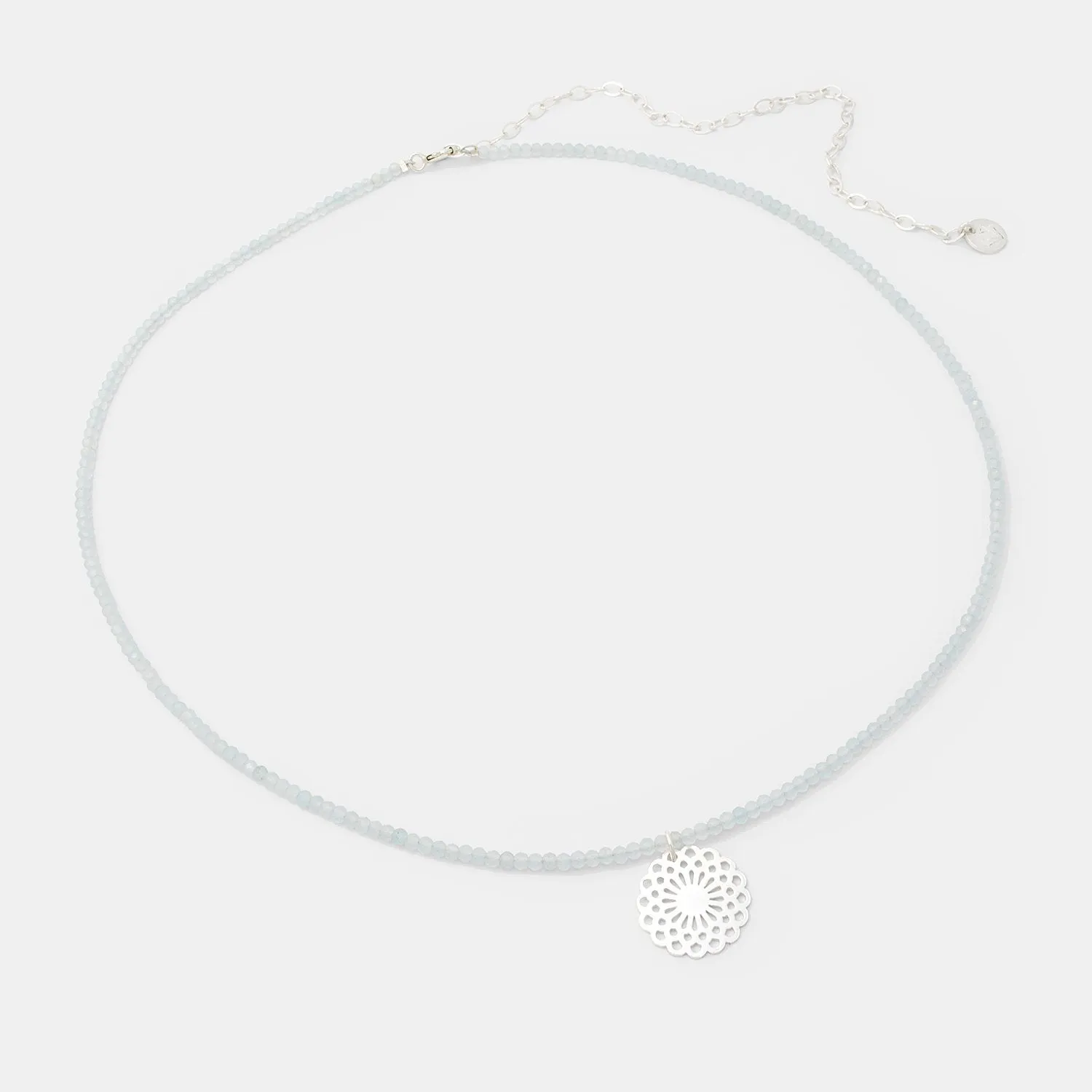 Dahlia on Aquamarine Beaded Necklace