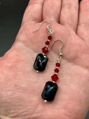 Dainty Black And Red Beaded Earrings, Shabby Chic, Boho Chic, Nature Inspired, Bohemian