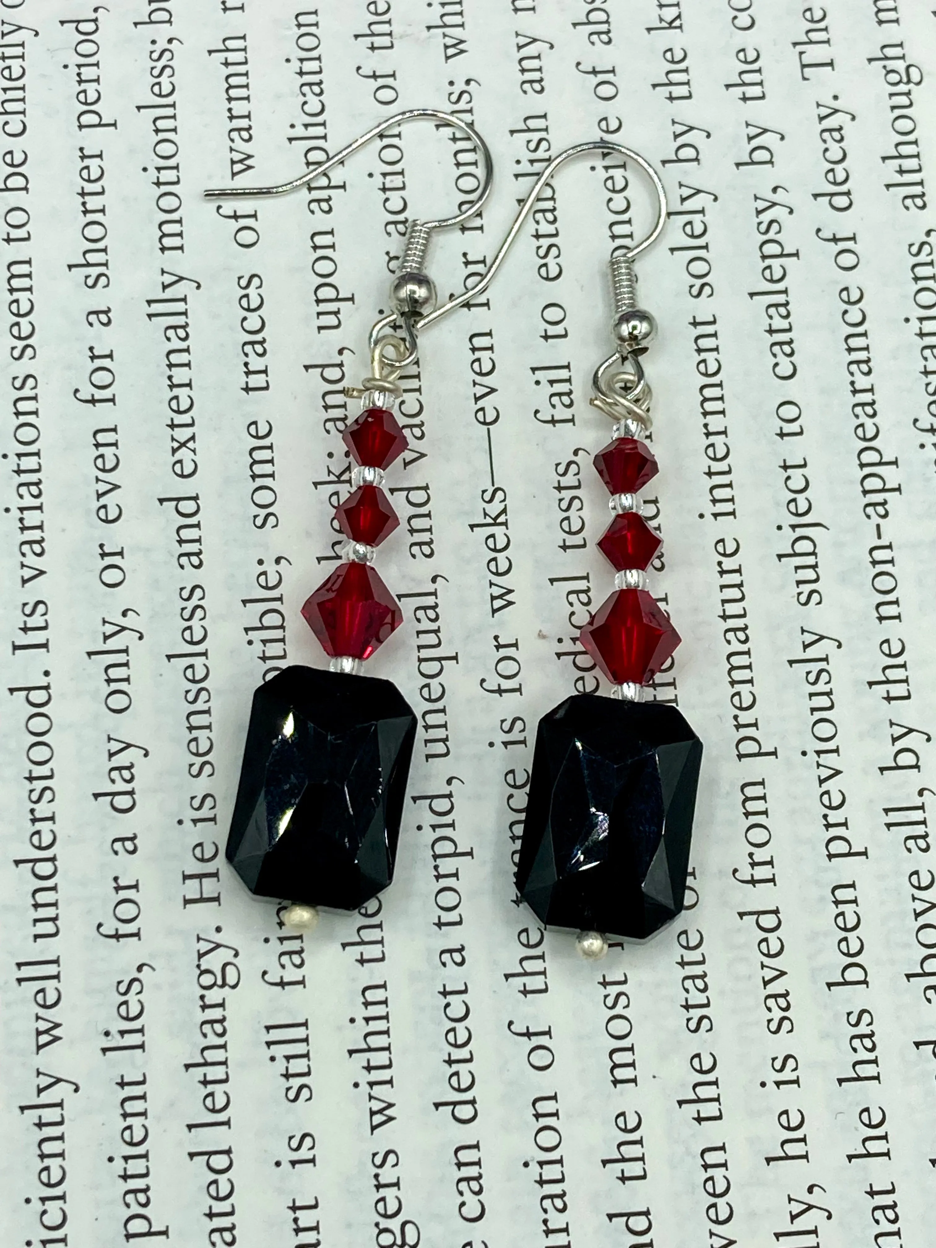 Dainty Black And Red Beaded Earrings, Shabby Chic, Boho Chic, Nature Inspired, Bohemian