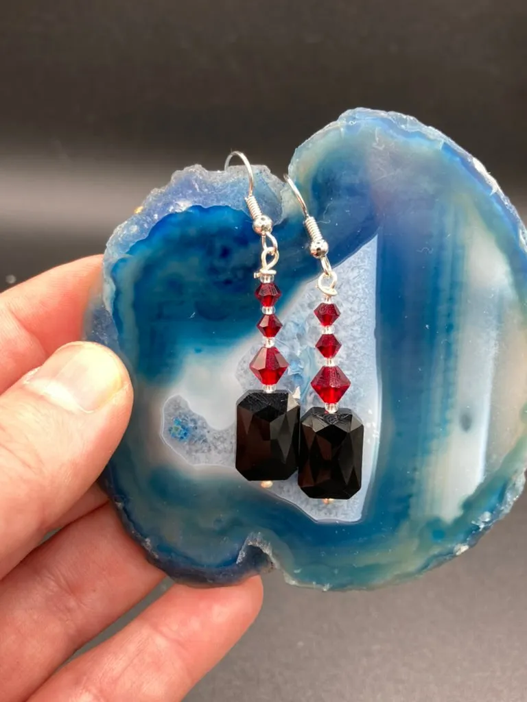 Dainty Black And Red Beaded Earrings, Shabby Chic, Boho Chic, Nature Inspired, Bohemian