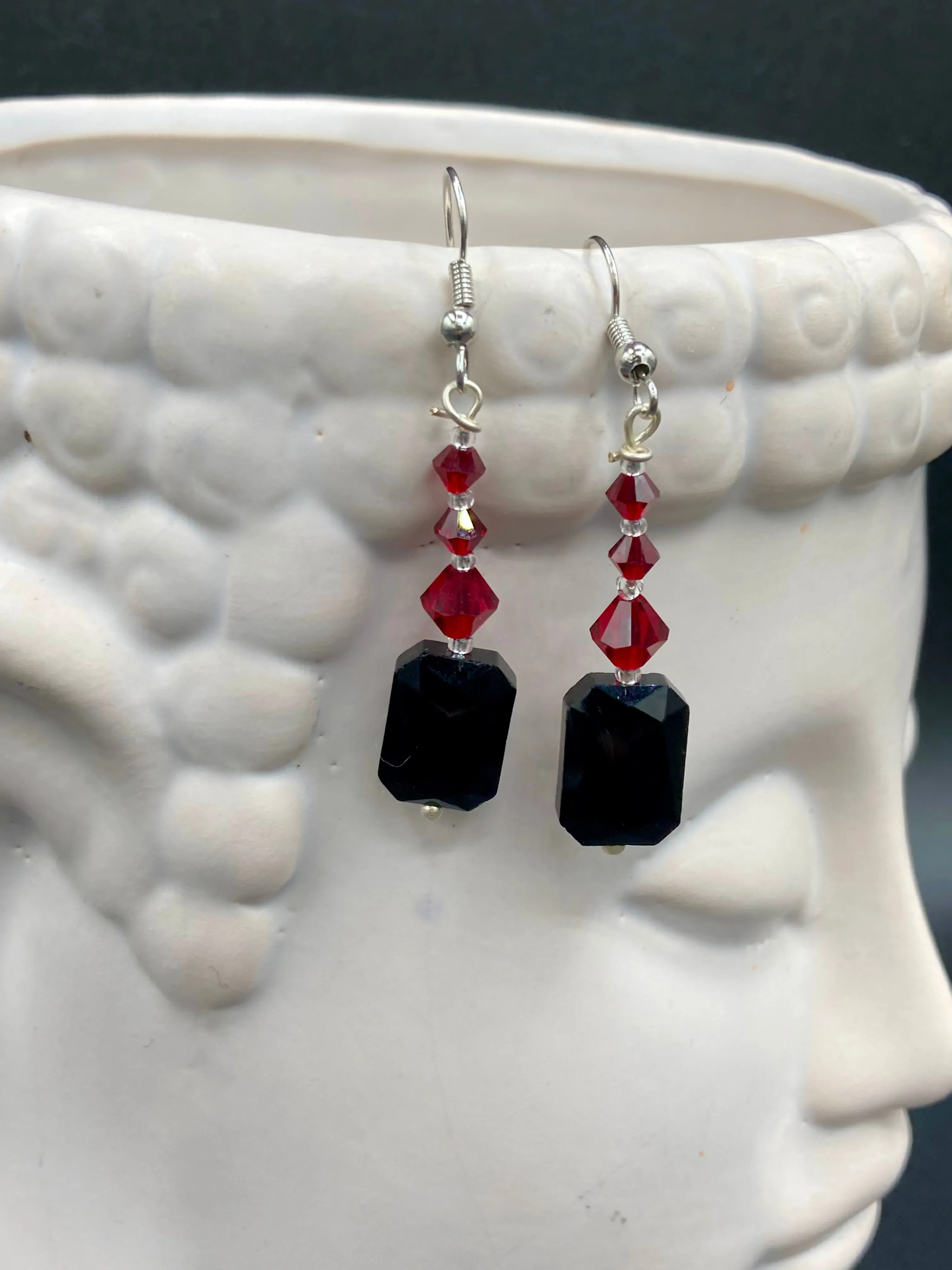 Dainty Black And Red Beaded Earrings, Shabby Chic, Boho Chic, Nature Inspired, Bohemian
