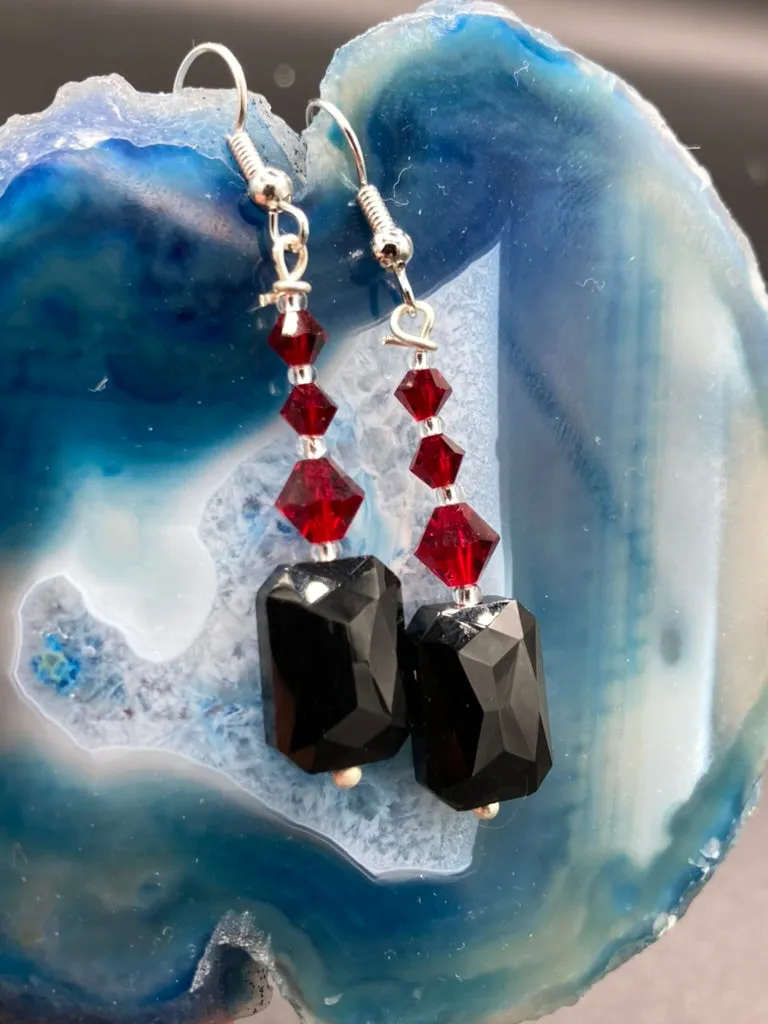 Dainty Black And Red Beaded Earrings, Shabby Chic, Boho Chic, Nature Inspired, Bohemian