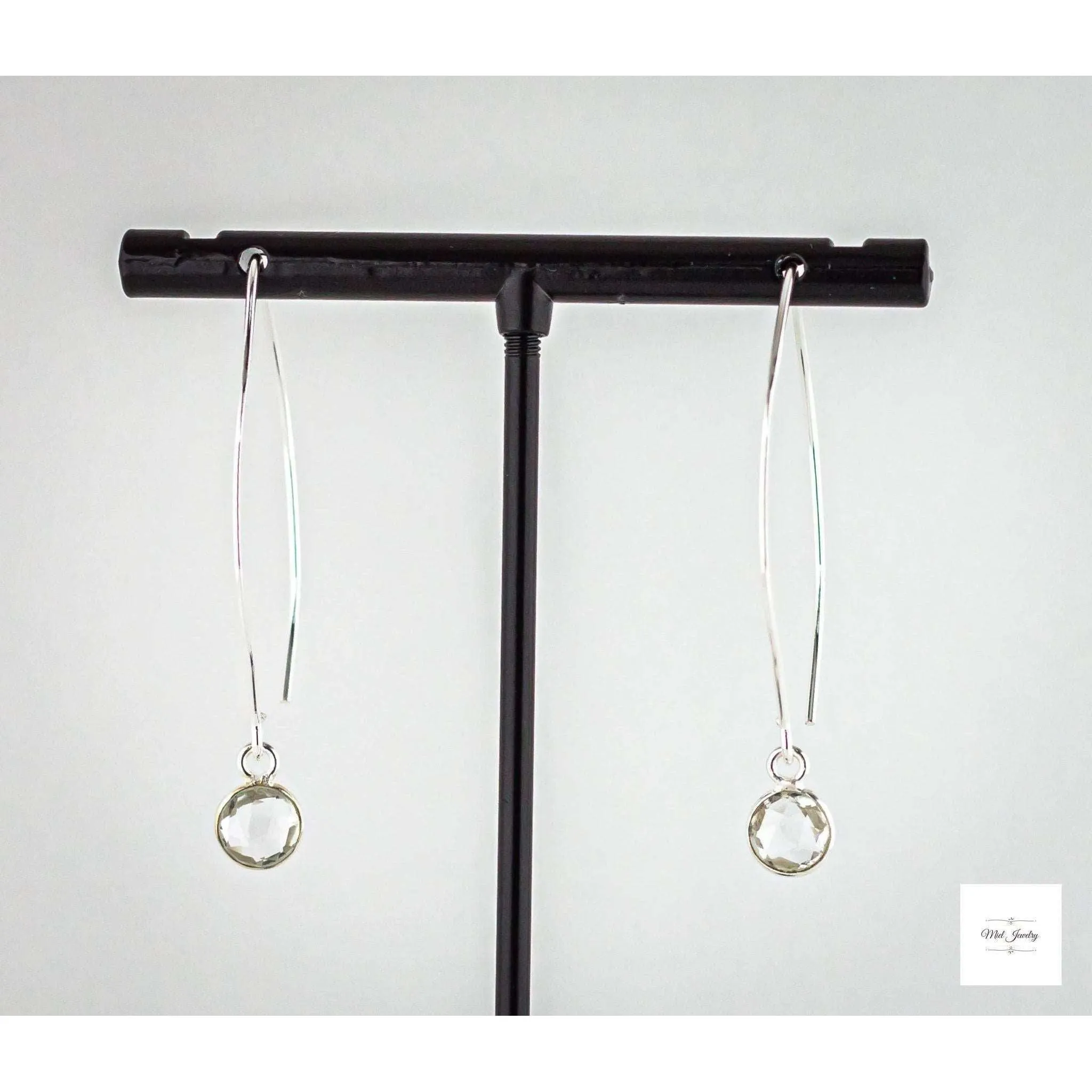 Dainty Clear Quartz Earrings: Chic Silver Fishhook Earrings