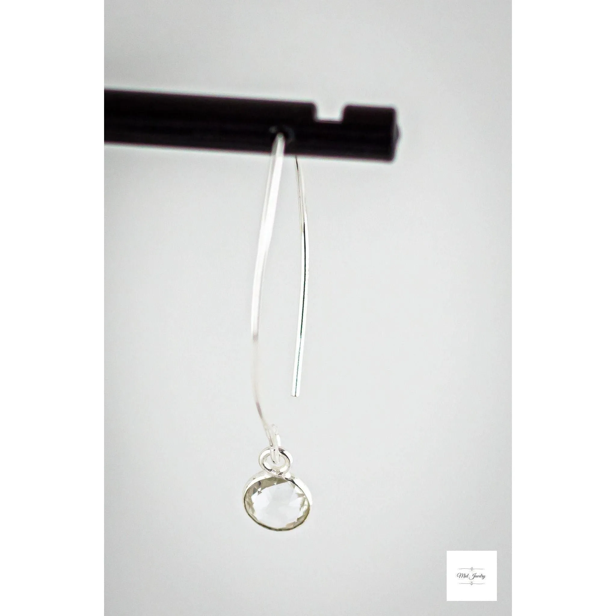 Dainty Clear Quartz Earrings: Chic Silver Fishhook Earrings