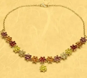 Daisy Floral Necklace Peridot Garnet Amethyst Topaz Natural Gemstone Necklaces Handcrafted