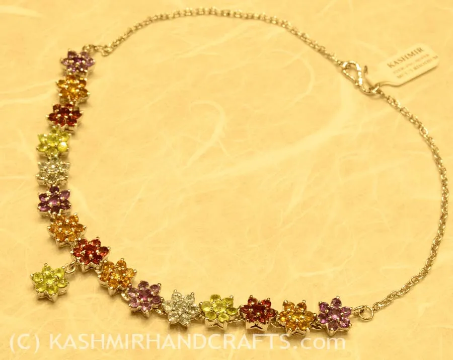 Daisy Floral Necklace Peridot Garnet Amethyst Topaz Natural Gemstone Necklaces Handcrafted