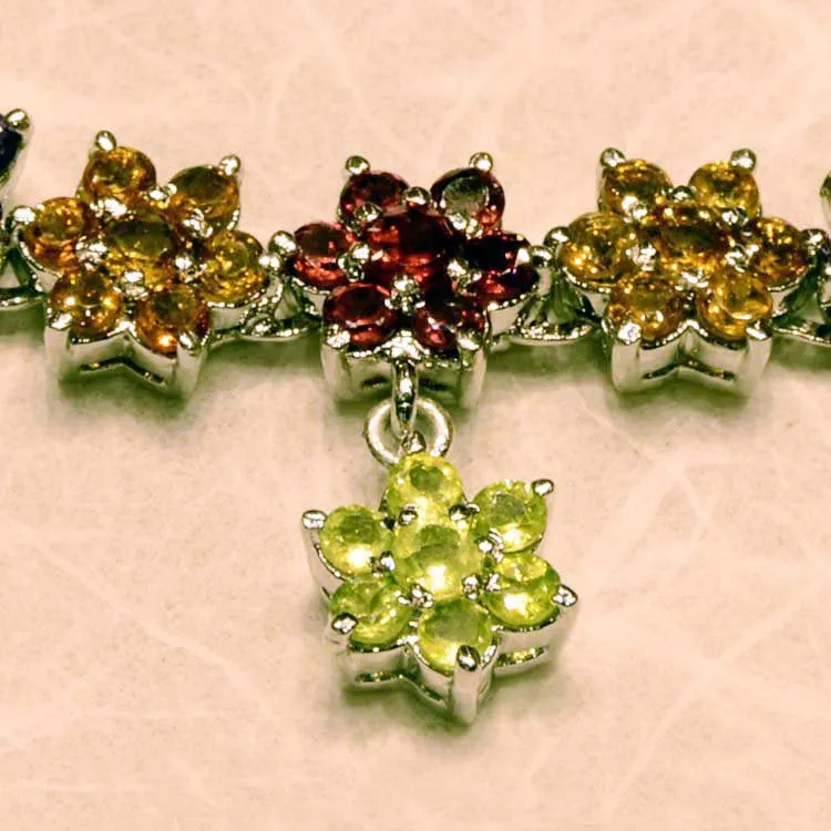 Daisy Floral Necklace Peridot Garnet Amethyst Topaz Natural Gemstone Necklaces Handcrafted