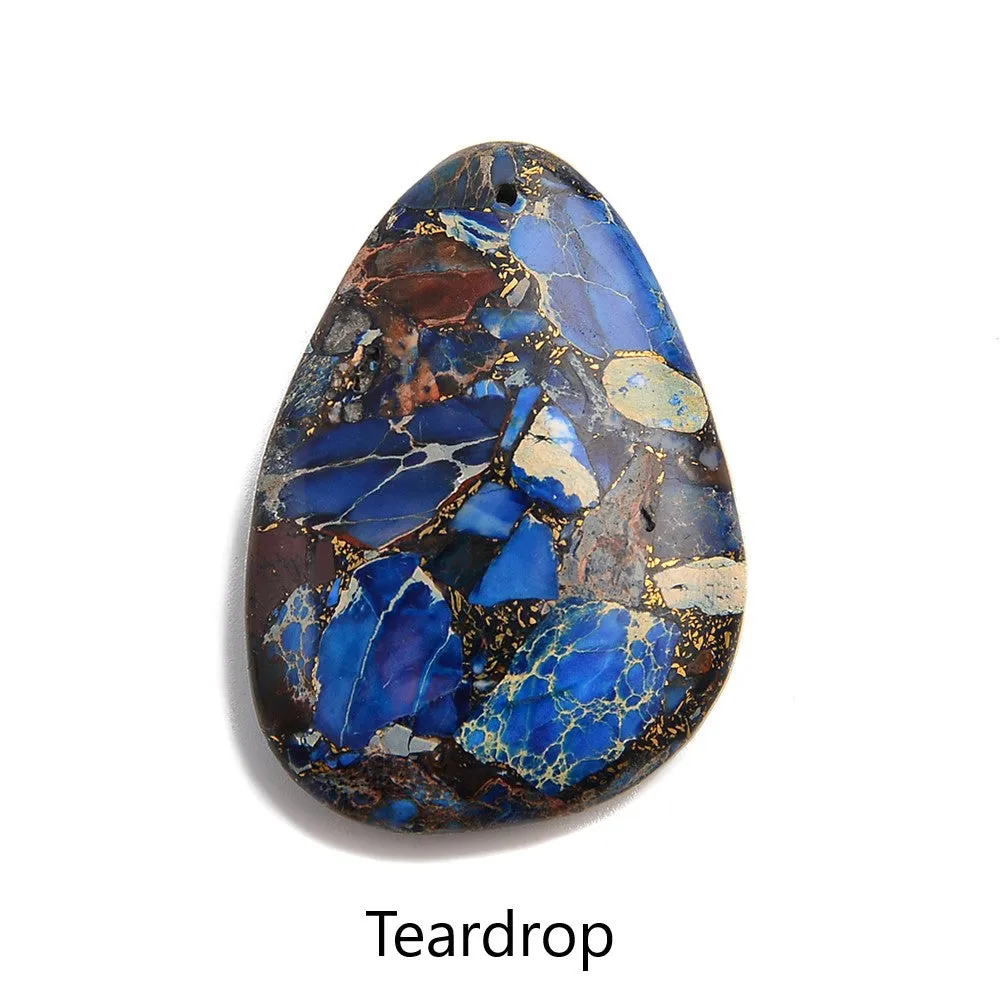 Dark Blue Sea Sediment Jasper Pendant Teardrop or Irregular Shape Approx 30x40mm