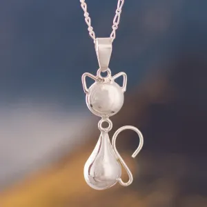 Delightful Cat Cat-Themed Sterling Silver Pendant Necklace from Peru