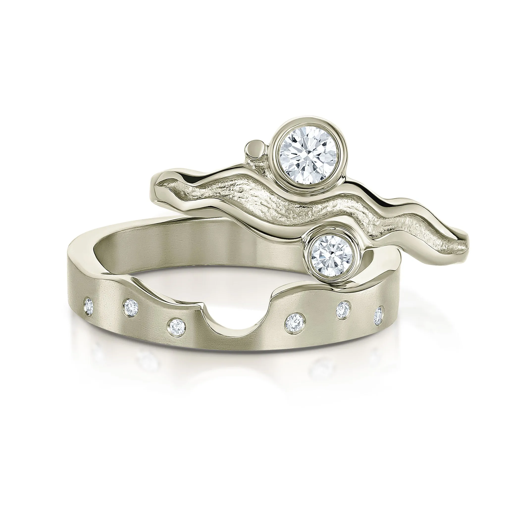 Diamond River Ripples Dress Ring Set in 18ct White Gold
