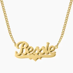 Double Plated Heart Name Necklace w/ Cuban Chain