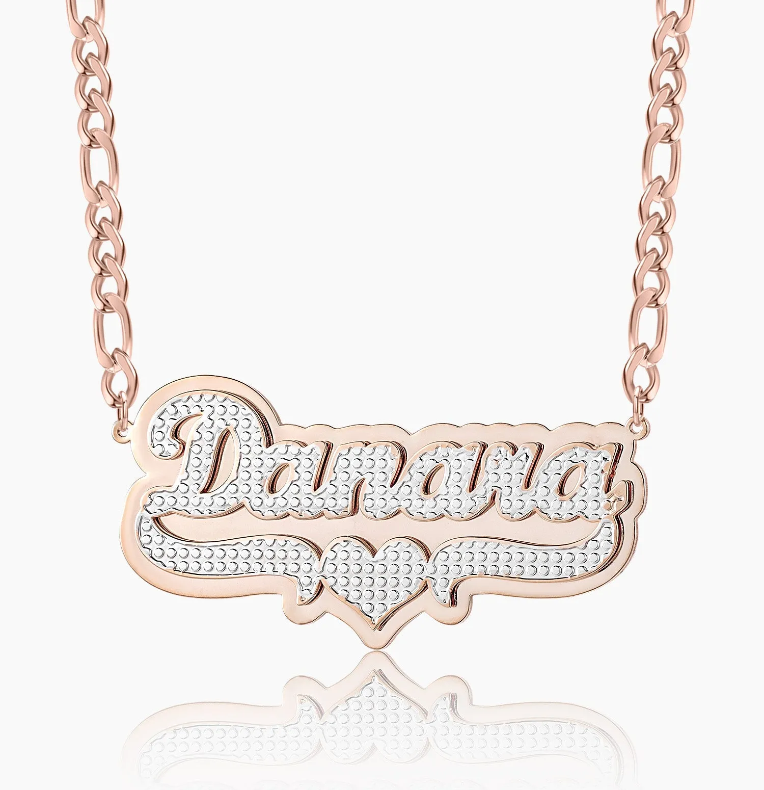 Double Plated Pop Out Heart Name Necklace w/ Figaro Chain