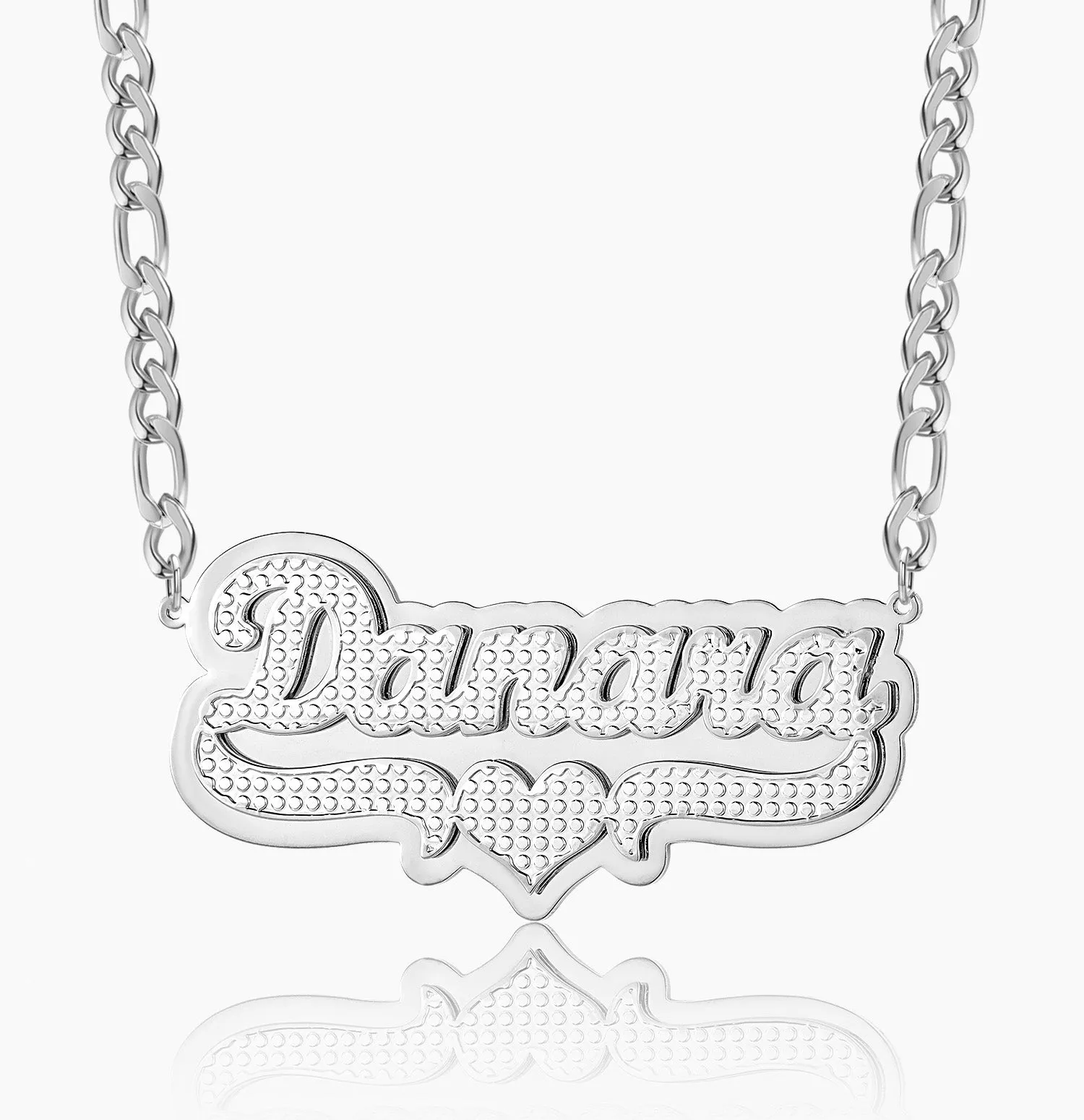 Double Plated Pop Out Heart Name Necklace w/ Figaro Chain