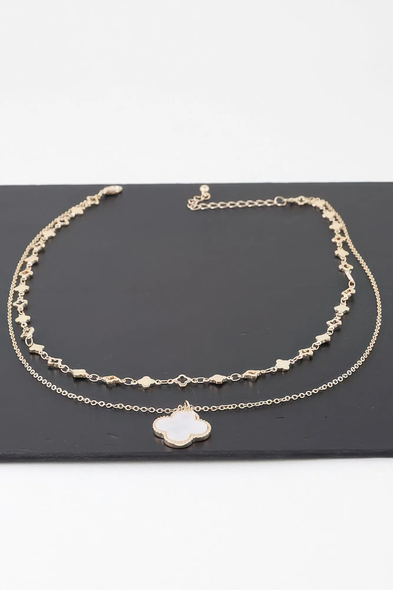 Double Stone Clover Charm Necklace