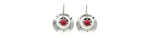 Earrings Silver Hammered Open Circle w/Stone - Silver Forest