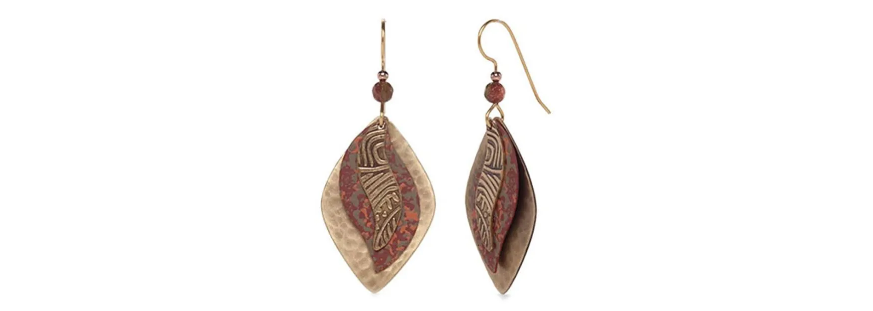 Earrings Tri-Metal Leaf Dangle - Silver Forest