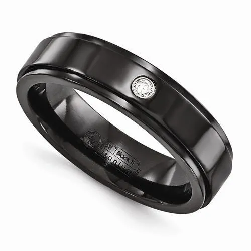Edward Mirell Black Ti .03ct Diamond w/ Sterling Silver Bezel - 6mm