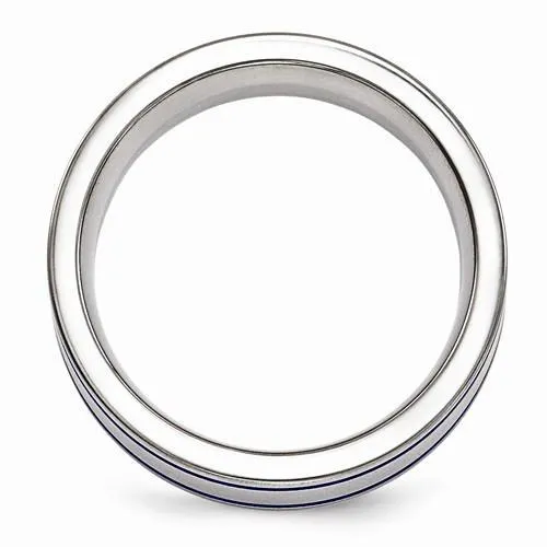 Edward Mirell Titanium Double Groove Blue Anodized Band - 8mm