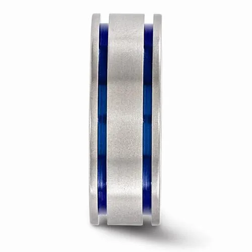 Edward Mirell Titanium Double Groove Blue Anodized Band - 8mm