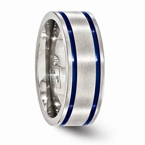 Edward Mirell Titanium Double Groove Blue Anodized Band - 8mm