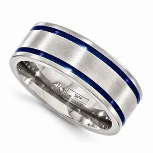 Edward Mirell Titanium Double Groove Blue Anodized Band - 8mm