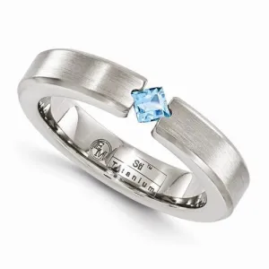 Edward Mirell Titanium Satin Finish w/ Blue Topaz - 4mm