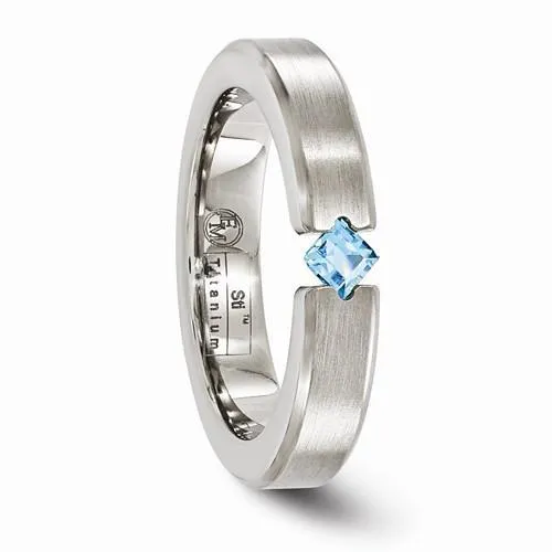 Edward Mirell Titanium Satin Finish w/ Blue Topaz - 4mm