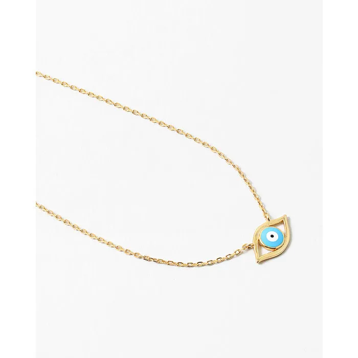 Evil Eye Necklace Sky Blue Color Enamel Sterling Silver 925 18K Gold Plated Women's Fine Jewelry -KESLEY