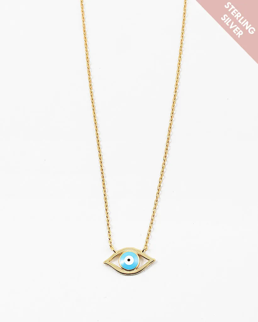 Evil Eye Necklace Sky Blue Color Enamel Sterling Silver 925 18K Gold Plated Women's Fine Jewelry -KESLEY