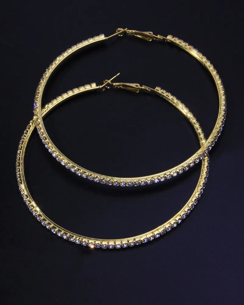 Exaggerated Rhinestone Hoop Earrings