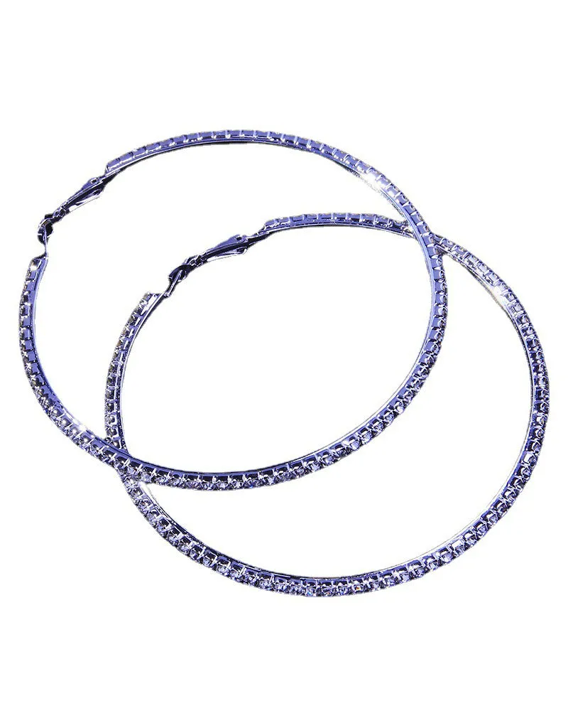 Exaggerated Rhinestone Hoop Earrings