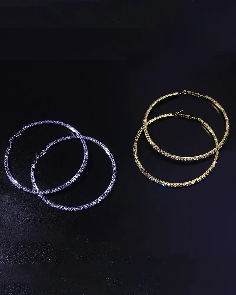 Exaggerated Rhinestone Hoop Earrings