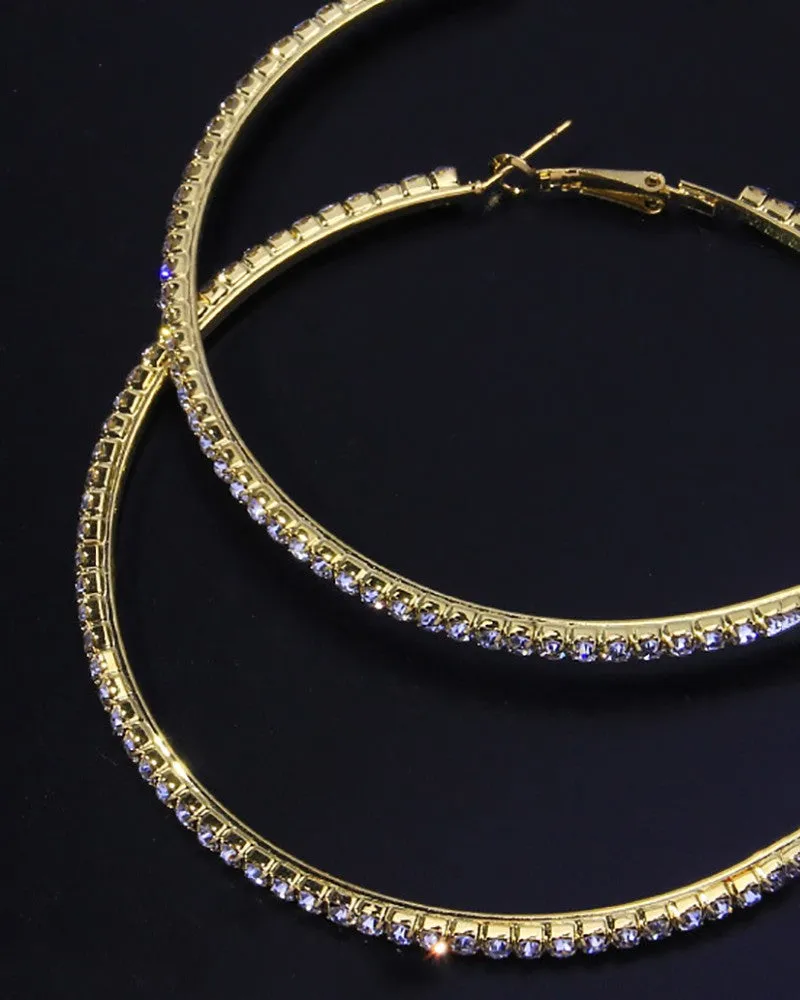 Exaggerated Rhinestone Hoop Earrings
