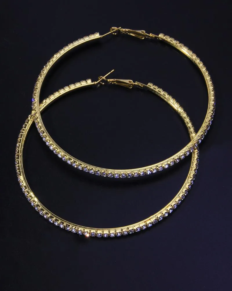 Exaggerated Rhinestone Hoop Earrings