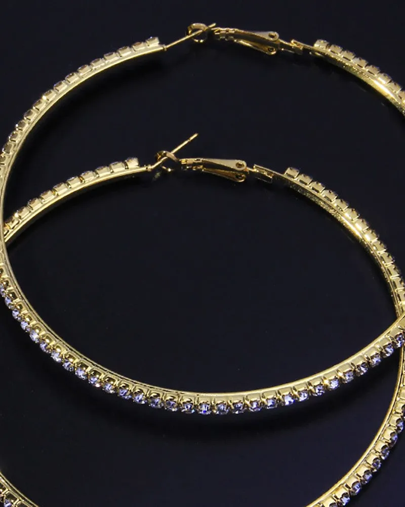 Exaggerated Rhinestone Hoop Earrings