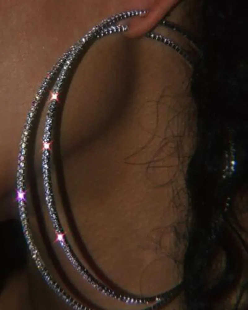 Exaggerated Rhinestone Hoop Earrings