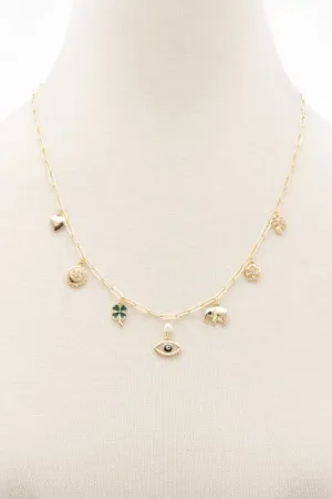 Eye Elephant Charm Oval Link Station Necklace