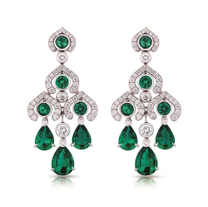 Faberge Colours of Love White Gold Emerald Chandelier Earrings
