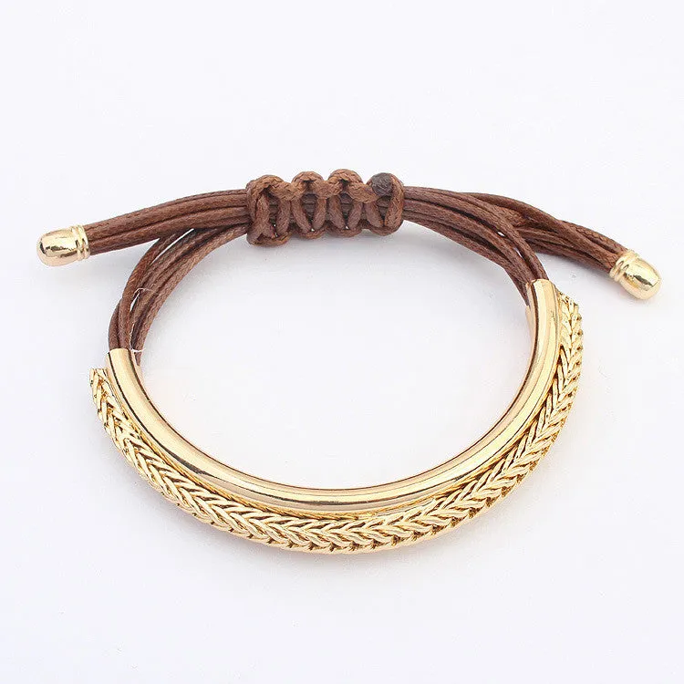 Fashion Brand Designer Gold Plated Alloy Leather Bracelets Luxury Handmade Rope Chain Charm Trendy Bracelets For Women