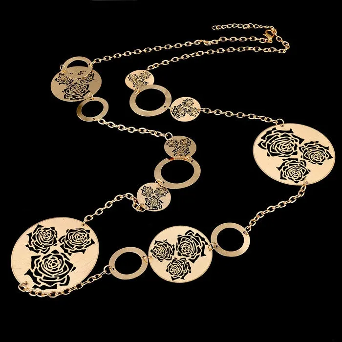Fashion Statement Necklaces For Women Vintage Oval Hollow Gold Silver Plated Long Necklace Accessories Jewelry
