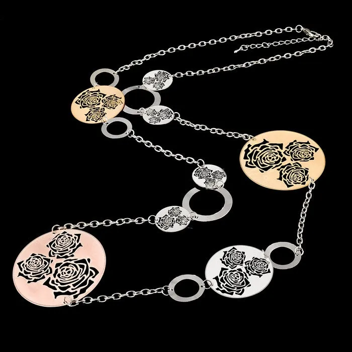 Fashion Statement Necklaces For Women Vintage Oval Hollow Gold Silver Plated Long Necklace Accessories Jewelry