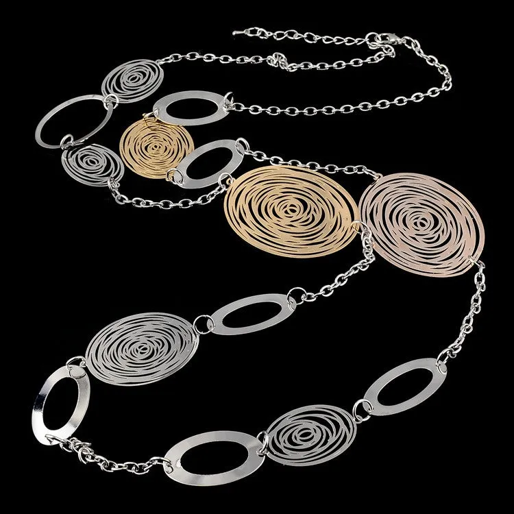 Fashion Statement Necklaces For Women Vintage Oval Hollow Gold Silver Plated Long Necklace Accessories Jewelry