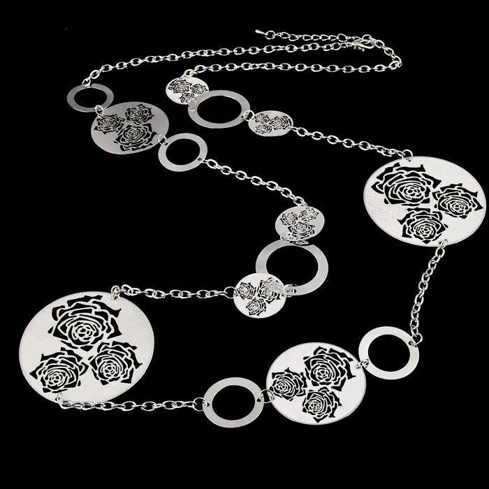 Fashion Statement Necklaces For Women Vintage Oval Hollow Gold Silver Plated Long Necklace Accessories Jewelry