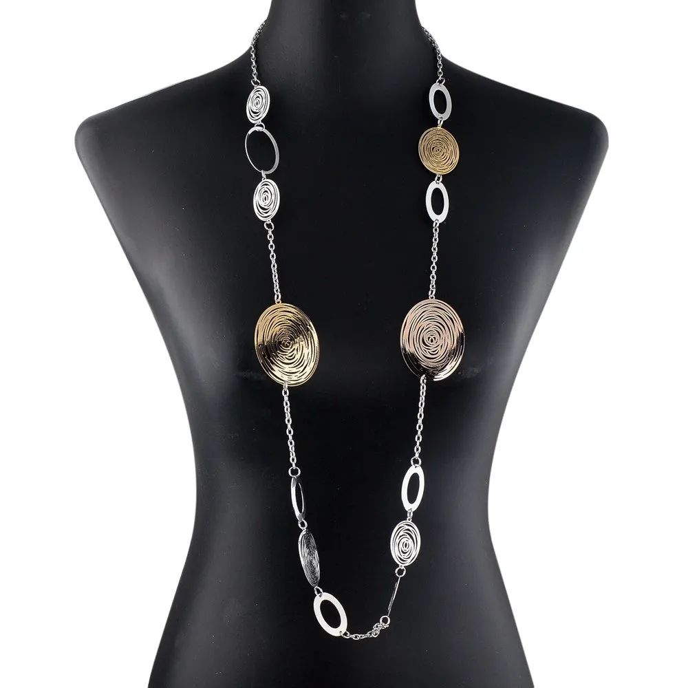 Fashion Statement Necklaces For Women Vintage Oval Hollow Gold Silver Plated Long Necklace Accessories Jewelry