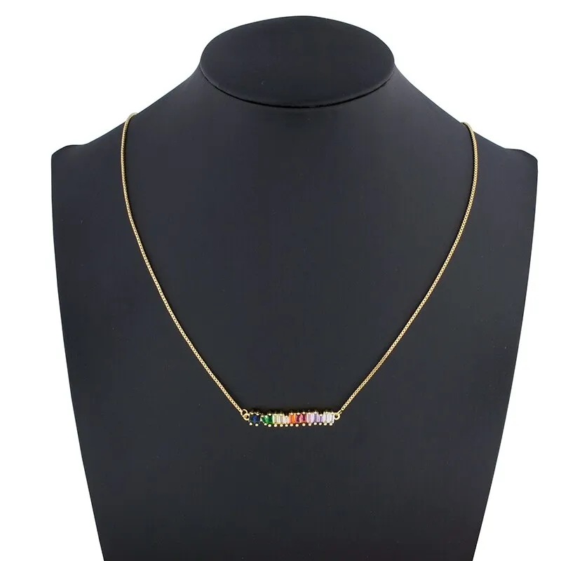 Fashion Zircon Necklace Female Luxury Colorful Jewelry Lucky Rainbow Pendant Chain