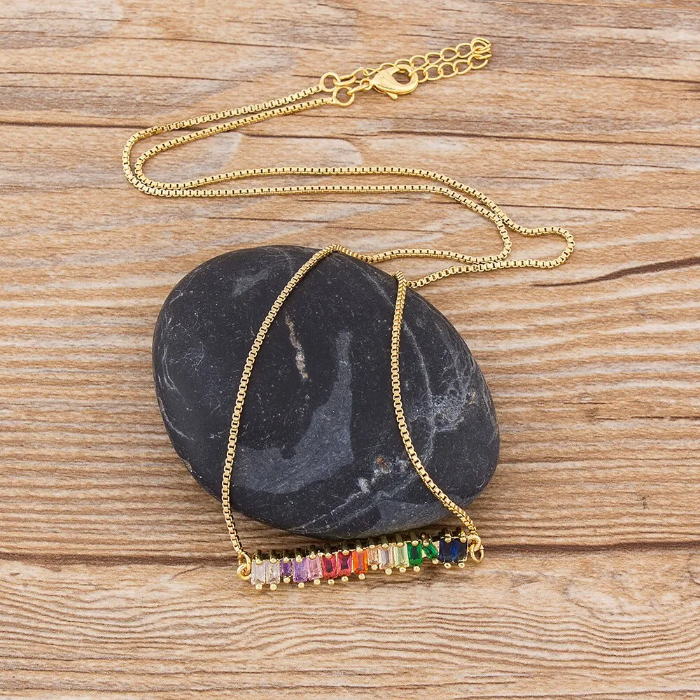 Fashion Zircon Necklace Female Luxury Colorful Jewelry Lucky Rainbow Pendant Chain